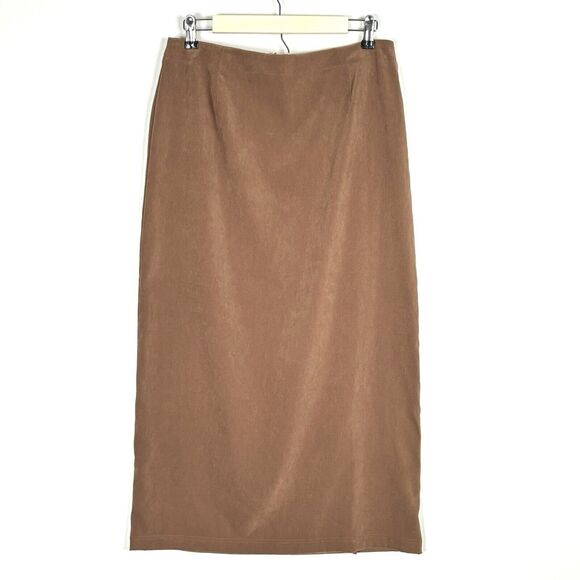 Vintage Womens Brown Faux Suede Midi Wrap Skirt Size 12 Quiet Luxury Equestrian - Picture 5 of 11